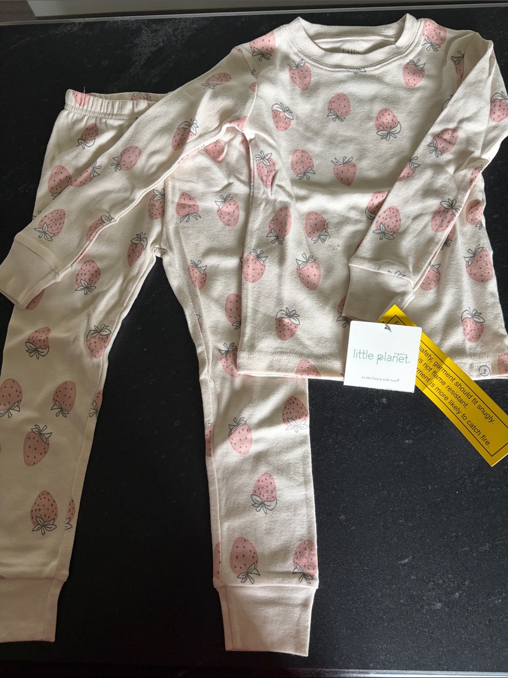 Pink Strawberry Print Girls Pajama Set